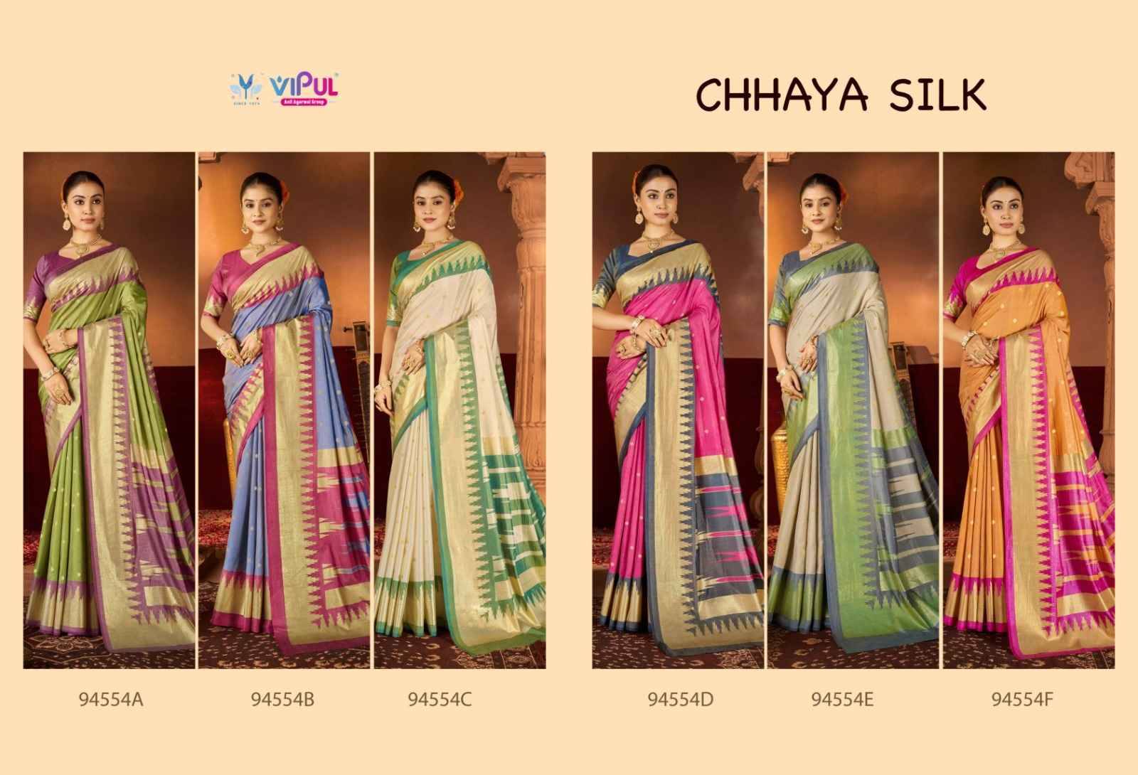 Chhaya silk 94554 Series By Vipul Fashion Indian Traditional Wear Collection Beautiful Stylish Fancy Colorful Party Wear & Occasional Wear Weightless Sarees At Wholesale Price